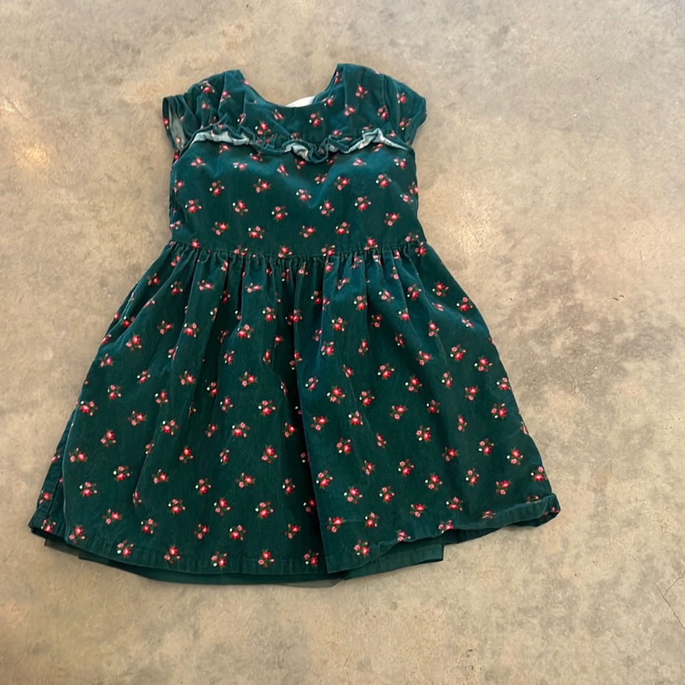Carters corduroy, hunter green with red flower dress